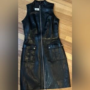 Bod & Christensen Sleeveless Black Leather Dolly Dress  Size 4 NWT F10-40